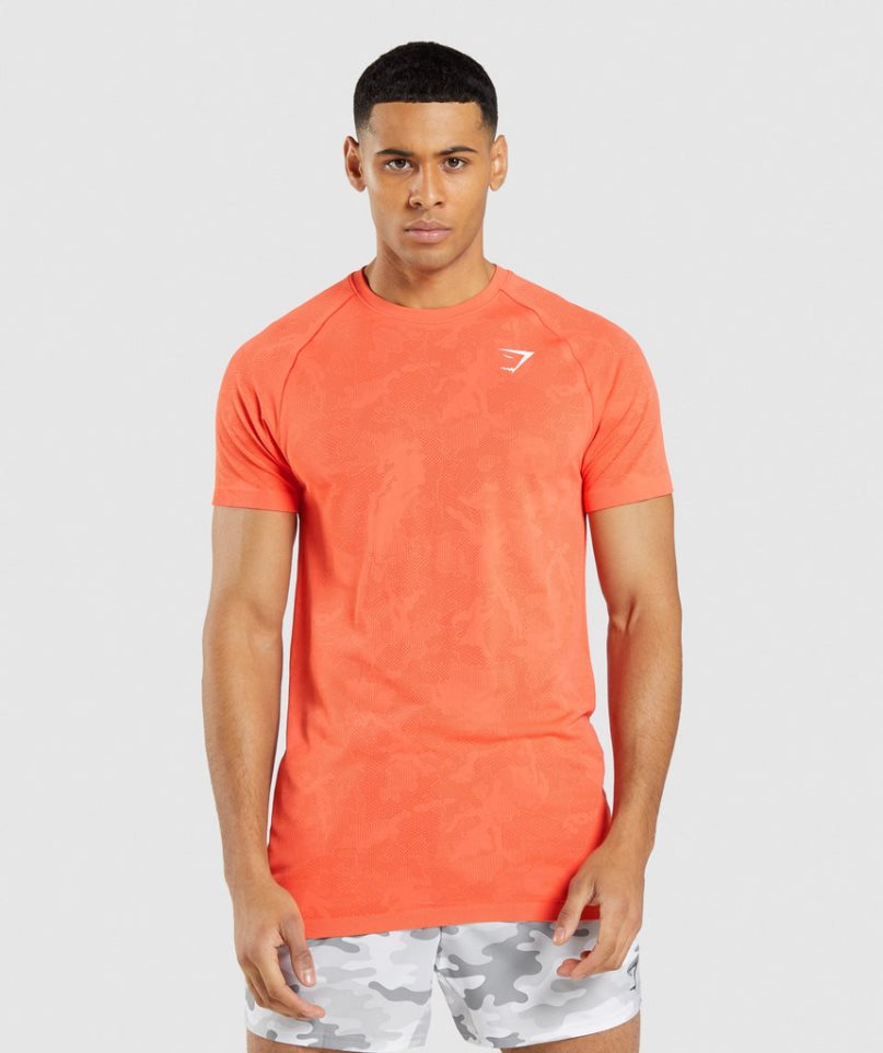 Men\'s Gymshark Geo Seamless T-Shirts Orange | NZ 2PEAFB